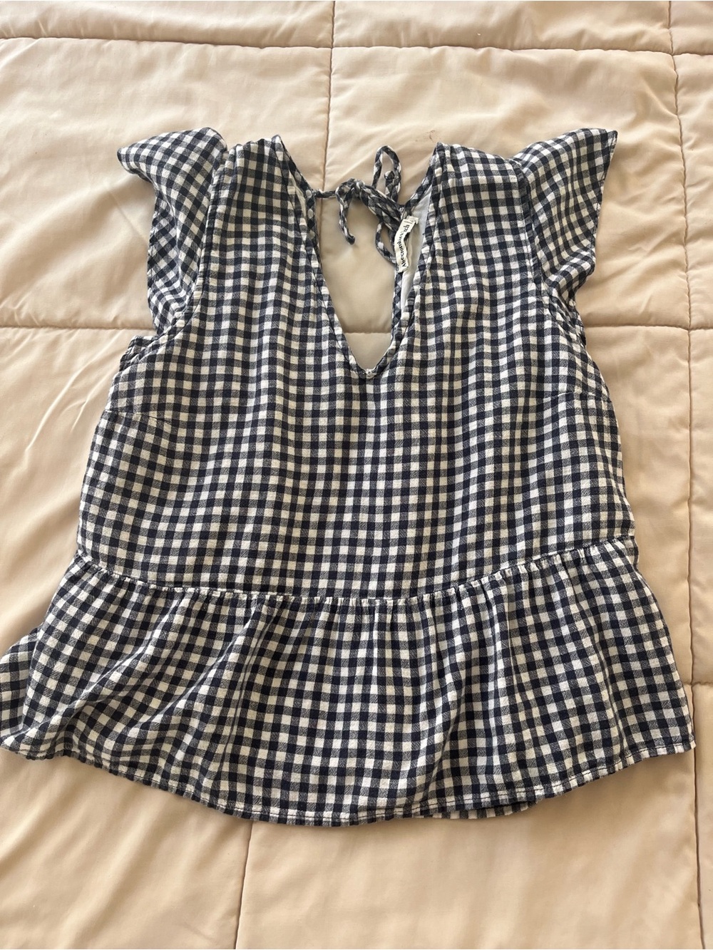 Abercrombie & Fitch Navy and White Gingham Peplum Top